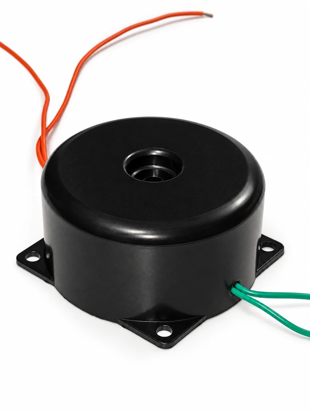 Kablo çıkışlı, montaj ayaklı siyah kapaklı toroidal transformatör